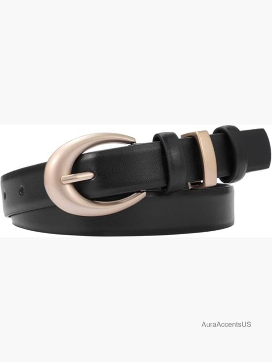 Cow Leather Skinny Dress Belt with Gold Buckle for Women main image 4